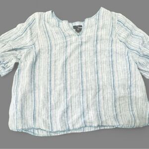 Tahari Blue and White Linen Top
